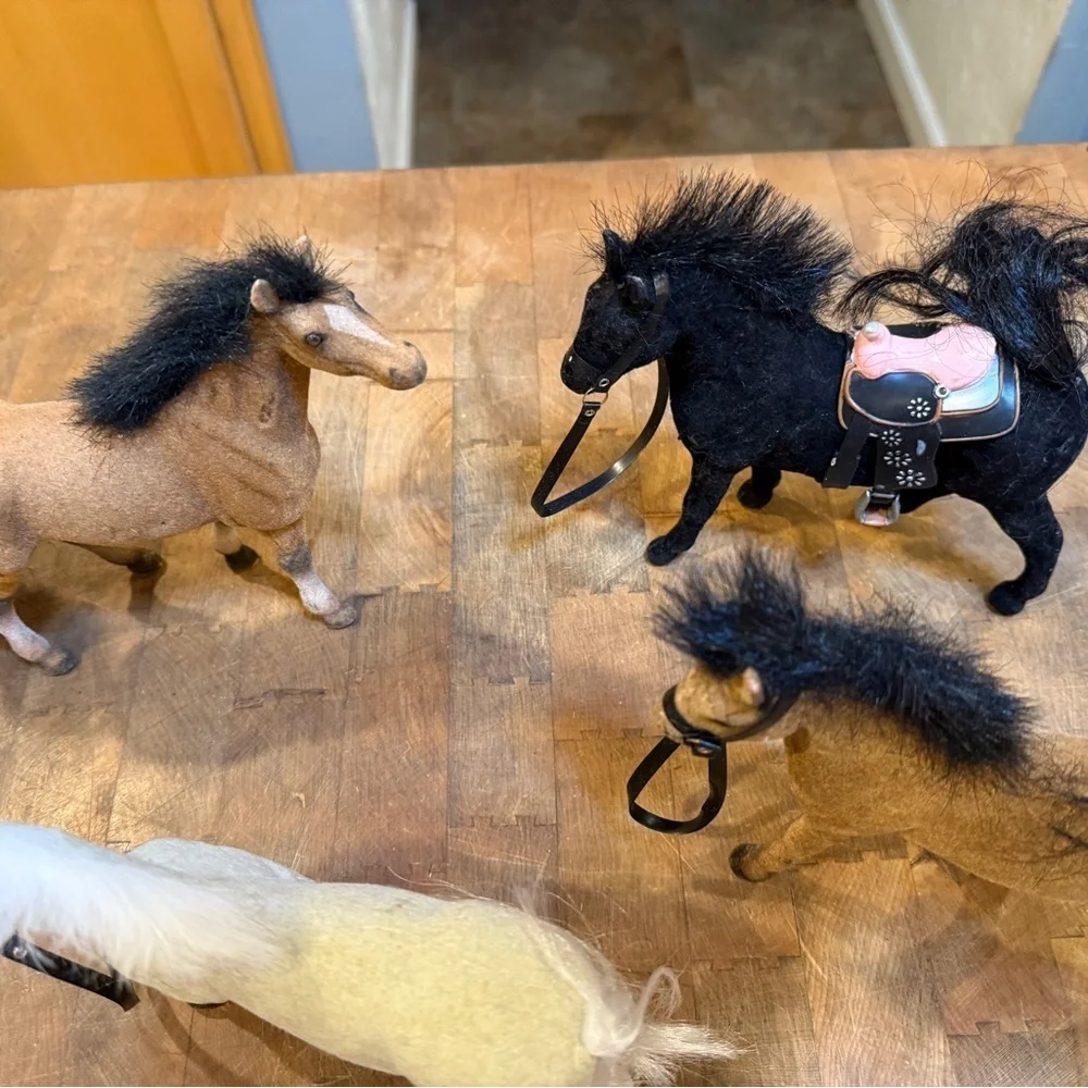 Vintage Flocked Horse Action Figures Set of 4- White, Black, Brown